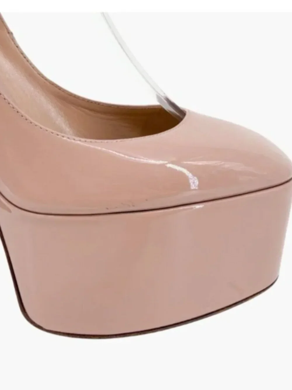 Valentino Tan-Go VLogo Platform Pumps Heels Nude 155 Patent Size 39.5 US 9.5